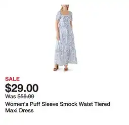 Belk Women's Puff Sleeve Smock Waist Tiered Maxi Dress offer
