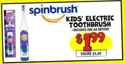Ollie's spinbrush KIDS' ELECTRIC TOOTHBRUSH offer