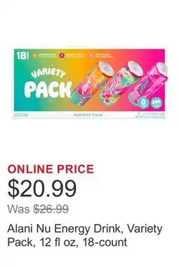 Costco Alani Nu Energy Drink, Variety Pack, 12 fl oz, 18-count offer