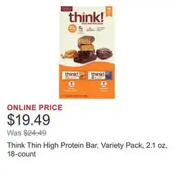 Costco Think Thin High Protein Bar, Variety Pack, 2.1 oz, 18-count offer