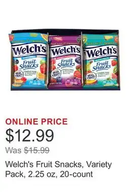 Costco Welch's Fruit Snacks, Variety Pack, 2.25 oz, 20-count offer