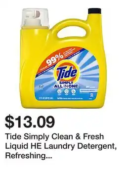 Office Depot Tide Simply Clean & Fresh Liquid HE Laundry Detergent, Refreshing Breeze, 117 Oz offer