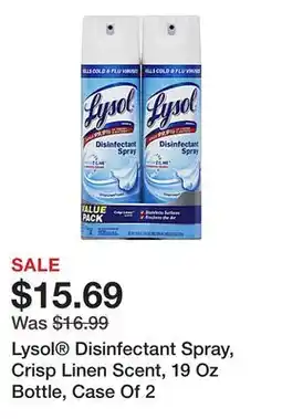 Office Depot Lysol Disinfectant Spray, Crisp Linen Scent, 19 Oz Bottle, Case Of 2 offer