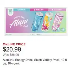 Costco Alani Nu Energy Drink, Slush Variety Pack, 12 fl oz, 18-count offer