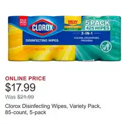 Costco Clorox Disinfecting Wipes, Variety Pack, 85-count, 5-pack offer