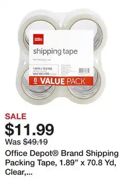 Office Depot Office Depot Brand Shipping Packing Tape, 1.89 x 70.8 Yd, Clear, Pack Of 8 Rolls offer