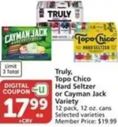 Albertsons Truly, Topo Chico Hard Seltzer or Cayman Jack Variety offer