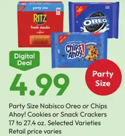 Stater Bros Party Size Nabisco Oreo or Chips Ahoy! Cookies or Snack Crackers offer