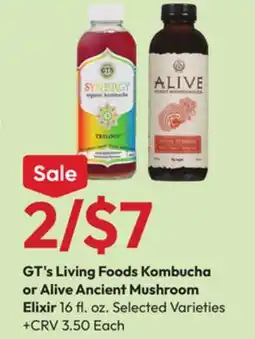 Stater Bros GT's Living Foods Kombucha or Alive Ancient Mushroom Elixir offer