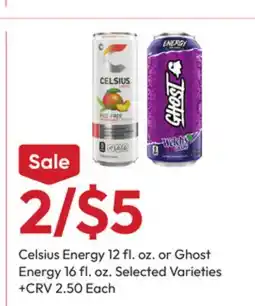 Stater Bros Celsius Energy 12 fl. oz. or Ghost Energy 16 fl. oz offer