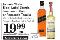 Pavilions Johnnie Walker Black Label Scotch, Teremana Silver or Reposado Tequila offer