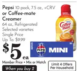 Pavilions Pepsi 10 pack, 7.5 oz., or Coffee-mate Creamer 64 oz offer