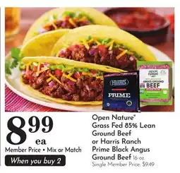 Pavilions Open Nature Grass Fed 85% Lean Ground Beef or Harris Ranch Prime Black Angus Ground Beef offer