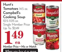 Pavilions Hunt's Tomatoes 14.5 oz. Campbell's Cooking Soup 10.5-11.25 oz offer