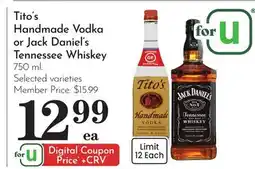 Pavilions Tito's Handmade Vodka or Jack Daniel's Tennessee Whiskey offer