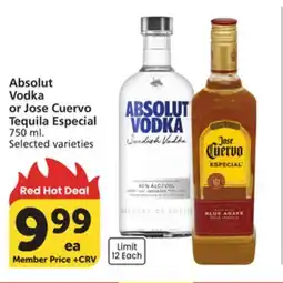 Albertsons Absolut Vodka or Jose Cuervo Tequila Especial offer