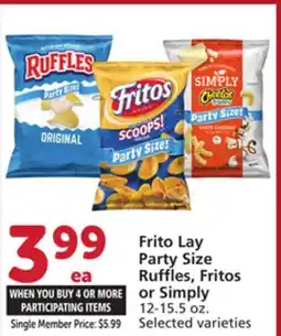 Albertsons Frito Lay Party Size Ruffles, Fritos or Simply offer