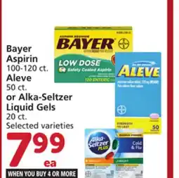 Vons Bayer Aspirin 100-120 ct. Aleve 50 ct. or Alka-Seltzer Liquid Gels 20 ct offer