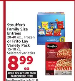 Vons Stouffer's Family Size Entrées 28-40 oz., Frozen or Frito Lay Variety Pack 15-18 ct offer
