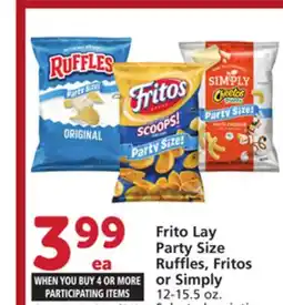 Vons Frito Lay Party Size Ruffles, Fritos or Simply offer