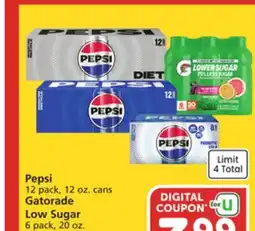Vons Pepsi 12 pack, 12 oz. cans Gatorade Low Sugar 6 pack, 20 oz. Pepsi Prebiotic Cola 8 pack, 12 oz offer