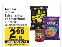 Vons Tostitos 9-13 oz. Salsa 15.5 oz. or Smartfood 5-7.75 oz offer