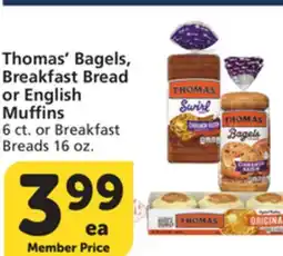 Vons Thomas' Bagels, Breakfast Bread or English Muffins 6 ct. or Breakfast Breads 16 oz offer