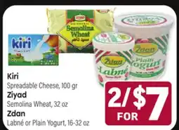 Tony’s Fresh Market Kiri Spreadable Cheese, 100 gr, Ziyad Semolina Wheat, 32oz, Zdan Labné or Plain Yogurt, 16-32oz offer