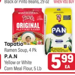 Tony’s Fresh Market Tapatio Ramen Soup, 4 Pk P.A.N Yellow or White Corn Meal Flour, 5 Lb offer