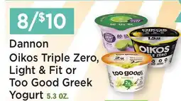 Heinen's Dannon Oikos Triple Zero, Light & Fit or Too Good Greek Yogurt offer