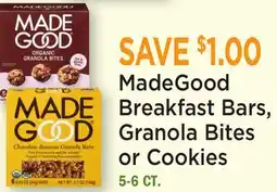 Heinen's MadeGood Breakfast Bars, Granola Bites or Cookies offer