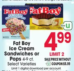 Jewel-Osco Fat Boy Ice Cream Sandwiches or Pops offer