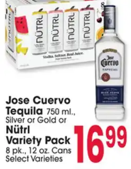 Jewel-Osco Jose Cuervo Tequila 750 ml., Silver or Gold or Nütrl Variety Pack 8 pk., 12 oz. Cans offer