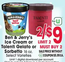 Jewel-Osco Ben & Jerry's Ice Cream or Talenti Gelato or Sorbetto offer