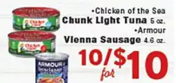 Rio Valley Market Chicken of the Sea Chunk Light Tuna 5 oz. Armour Vienna Sausage 4.6 oz offer