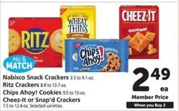 Safeway Nabisco Snack Crackers, Ritz Crackers, Chips Ahoy! Cookies, Cheez-It or Snap'd Crackers offer