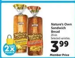 Safeway Nature’s Own Sandwich Bread offer