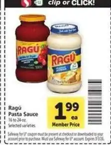 Safeway Ragú Pasta Sauce offer