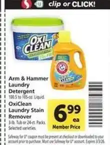 Safeway Arm & Hammer Laundry Detergent / OxiClean Laundry Stain Remover offer