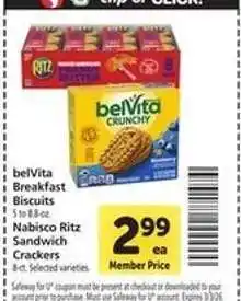 Safeway belVita Breakfast Biscuits / Nabisco Ritz Sandwich Crackers offer