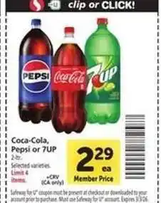 Safeway Coca-Cola, Pepsi or 7UP offer