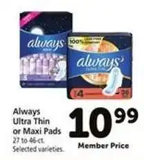 Safeway Always Ultra Thin or Maxi Pads offer
