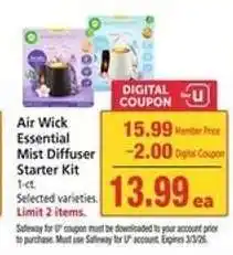 Safeway Air Wick Essential Mist Diffuser Starter Kit offer