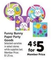 Safeway Funny Bunny Paper Party Goods offer