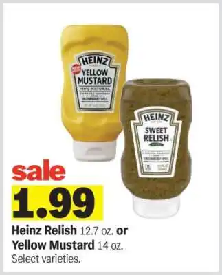 Meijer Heinz Relish or Yellow Mustard offer
