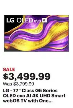 Best Buy LG - 77 Class G5 Series OLED evo AI 4K UHD Smart webOS TV with One Wall Design (2025) offer