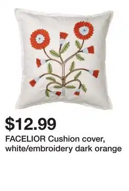 Ikea FACELIOR Cushion cover, white/embroidery dark orange offer