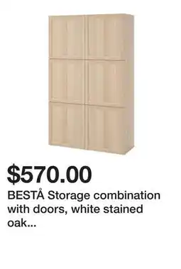 Ikea BESTÅ Storage combination with doors, white stained oak effect/Hanviken white stained oak effect offer