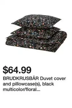Ikea BRUDKRUSBÄR Duvet cover and pillowcase(s), black multicolor/floral pattern offer