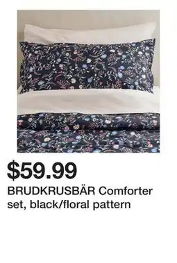 Ikea BRUDKRUSBÄR Comforter set, black/floral pattern offer